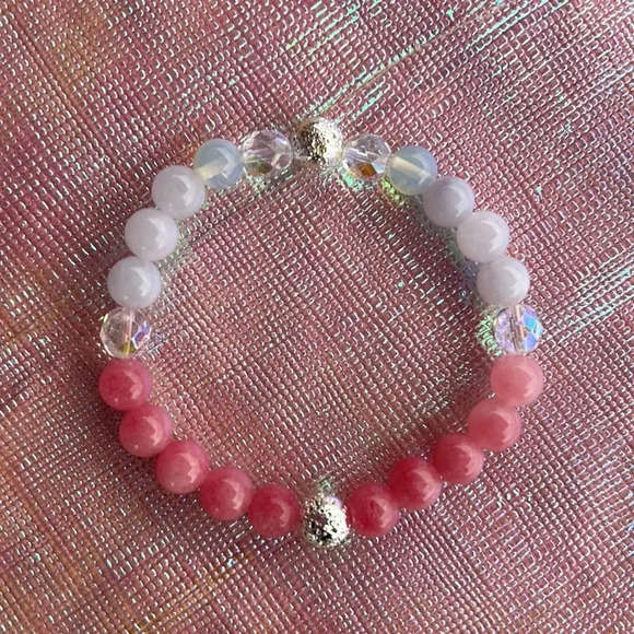 Handmade Pink Quartzite + Opalite Crystal Bracelet - Picture 4 of 5